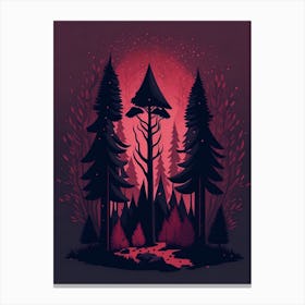 A Fantasy Forest At Night In Red Theme 9 Canvas Print