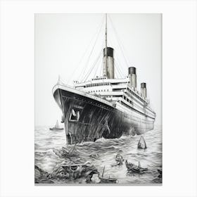 Titanic White Star Pencil Drawing Black And White 1 Canvas Print