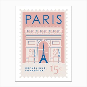 Paris City Stamp Pink Canvas Print