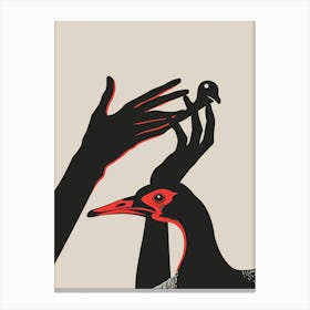 Bird And A Hand 1 Canvas Print