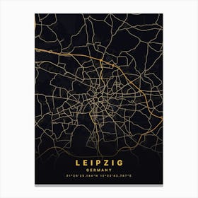 Leipzig Germany Black And Gold Map Canvas Print