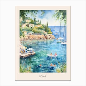 Swimming In Hvar Croatia 2 Watercolour Poster Canvas Print