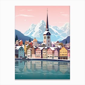 Vintage Winter Travel Illustration Lucerne Switzerland 1 Canvas Print