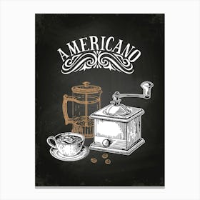 Americano Coffee Machine — Coffee poster, kitchen print, lettering Canvas Print