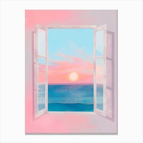 Pink Sunset From The Window. Gouache Landscape Illustration Canvas Print