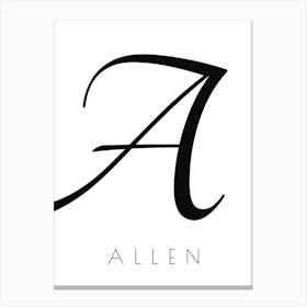 Allen Typography Name Initial Word Canvas Print
