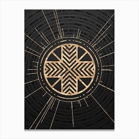 Geometric Glyph Symbol in Gold with Radial Array Lines on Dark Gray n.0039 Canvas Print
