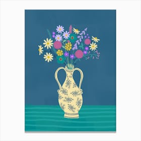 Flowers On Green And Blue Canvas Print