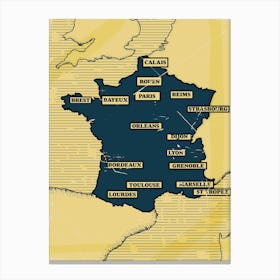 Vintage Map Of France 1 Canvas Print