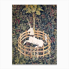 "The Unicorn Rests in a Garden," Also Called "The Unicorn in Captivity," is the Best-Known of the Unicorn Tapestries (1495-1505) Designed in Paris. Looted during the French Revolution. Rare Remastered Tapestry Art Ancient Relic High Definition Canvas Print