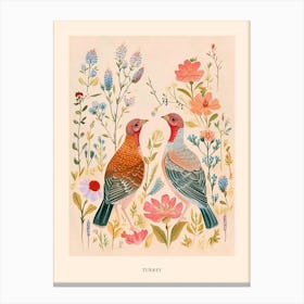 Folksy Floral Animal Drawing Turkey 3 Poster Canvas Print