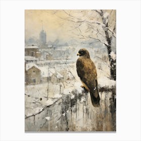 Vintage Winter Animal Painting Falcon 1 Canvas Print