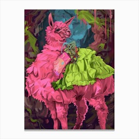 Animal Party: Crumpled Cute Critters with Cocktails and Cigars Pink Llama Canvas Print