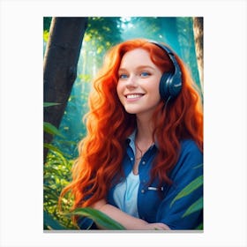 Red Haired Girl In The Forest Canvas Print