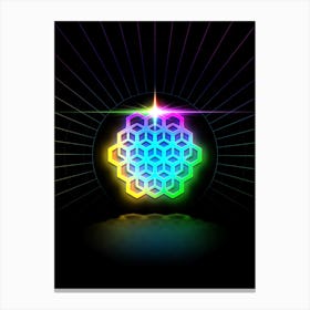 Neon Geometric Glyph in Candy Blue and Pink with Rainbow Sparkle on Black n.0008 Canvas Print