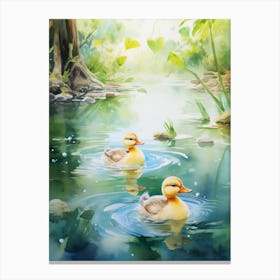 Ducklings Swimming Along 1 Canvas Print