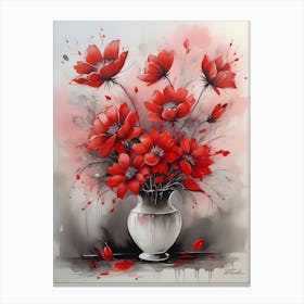 Red Flowers In A Vase Canvas Print