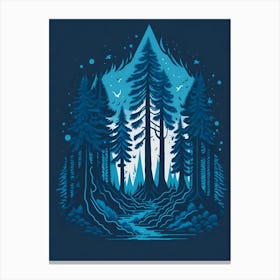 A Fantasy Forest At Night In Blue Theme 30 Canvas Print