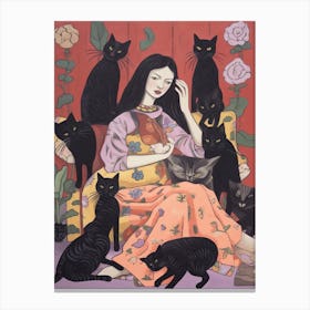 Cat Lady With Black Cats 4 Canvas Print