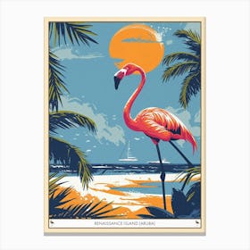 Greater Flamingo Renaissance Island Aruba Tropical Illustration 5 Poster Canvas Print