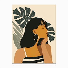 Woman With Tropical Leaves Canvas Print