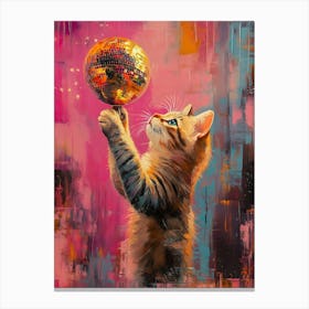 Cat With Disco Ball 1 Canvas Print