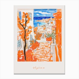 Mykonos Greece 2 Orange Drawing Poster Canvas Print