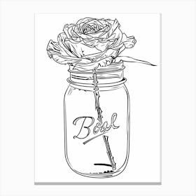 Rose In A Jar Line Drawing 1 Canvas Print