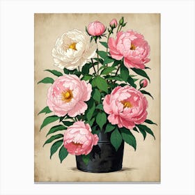 Pink Peonies In A Pot Canvas Print