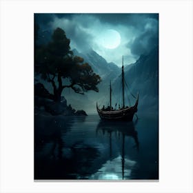 Viking Ship At Night Canvas Print