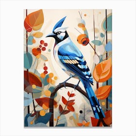 Bird Painting Collage Blue Jay 3 Canvas Print