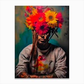 Portrait Man Rasta Flowers Floral Painting Poster Canvas Print