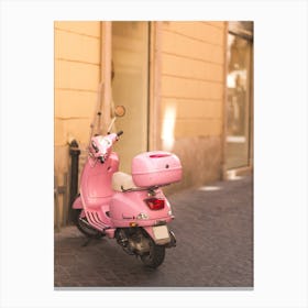Pink Vespa In Rome Italy Canvas Print