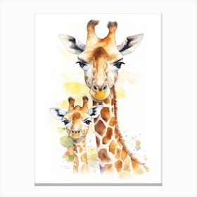 Giraffe And Baby Watercolour Illustration 4 Canvas Print