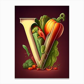 V  Vegetable Soup, Letter, Alphabet Retro Drawing 3 Canvas Print