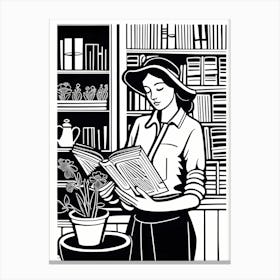 Just a girl who loves to read, Lion cut inspired Black and white Stylized portrait of a Woman reading a book, reading art, bookworm, Reading girl, 237 Canvas Print