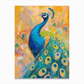 Peacock Mustard Brushstroke Canvas Print