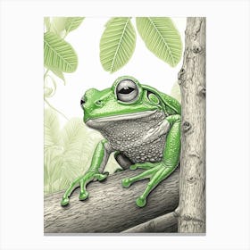 Green Tree Frog Vintage Botanical 2 Canvas Print