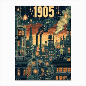 Aihrgdesign A Nostalgic Poster Of A 1905 City Skyline At Dusk 317eda9a B6b8 4438 8008 67f57208dbe4 0 Canvas Print