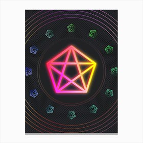 Neon Geometric Glyph in Pink and Yellow Circle Array on Black n.0289 Canvas Print