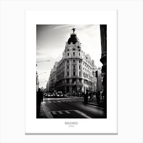 Poster Of Madrid, Spain, Black And White Analogue Photography 2 Canvas Print