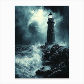 Stormy Night At The Lighthouse, Romantic Monochrome Charcoal style Stampe su tela