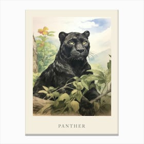 Beatrix Potter Inspired  Animal Watercolour Panther 1 Canvas Print