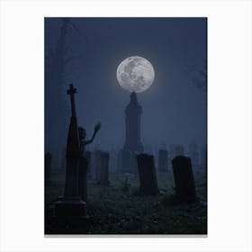 Death Fear Rising Full Fog Gravestone Dark Night Evil Background Holiday Horror Undead (17) Canvas Print