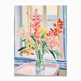 A Vase With Freesia, Flower Bouquet 1 Canvas Print