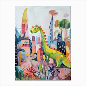 Abstract Geometric Colourful Dinosaur Painting 1 Canvas Print