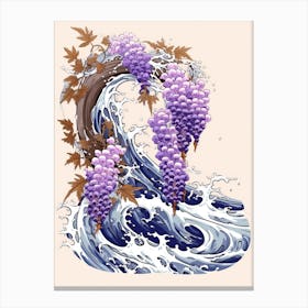 Great Wave With Wisteria Flower Drawing In The Style Of Ukiyo E 3 Canvas Print