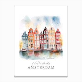 Netherlands, Amsterdam Storybook 1 Travel Poster Watercolour Canvas Print