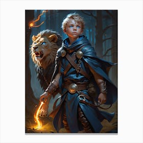 Boy Warrior with Lion. Leonardo Lionhart Canvas Print