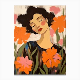Woman With Autumnal Flowers Carnation 2 Canvas Print